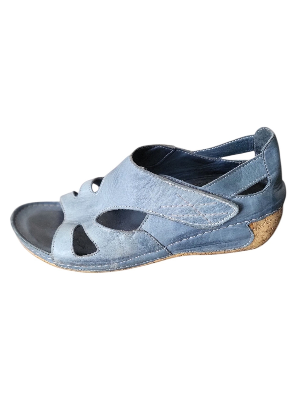 Volks Walker Womens wide-fit wedge sandal in a denim blue leather Size 41